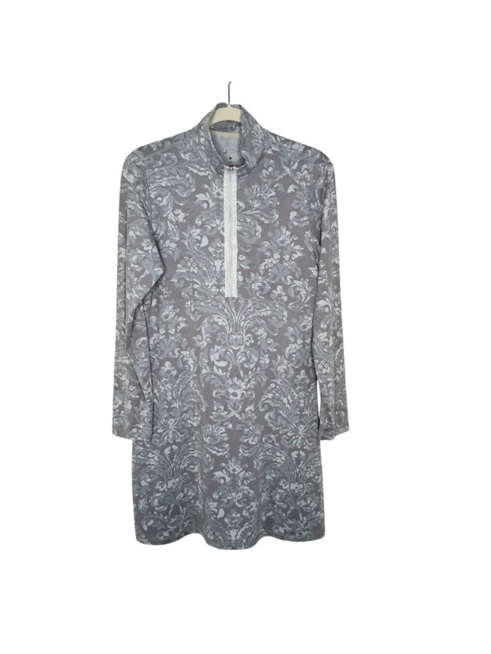 Title Nine Floral Gray Quarter-Zip Pullover Dress, L